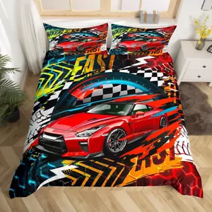 Racing Car Bedding Set Twin Size Kids Race Soprts Car Comforter Cover Set for Bo - Picture 1 of 6