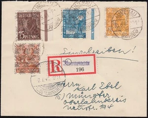 Bizone Mi.Nr 45 II portorichtig R-Brief Aumenau geprüft BPP Mi.Wert 100 € (1460) - Picture 1 of 2