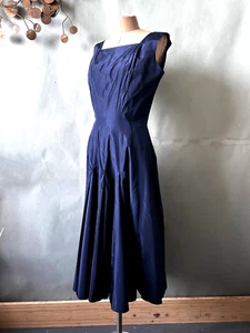 50's Anne Fogarty Margot Dress Cobalt Blue Taffeta sz M L Wear to Wedding 1950s - Picture 1 of 12