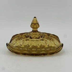 Vtg Depression Glass Amber Oval Butter Dish Lid Anchor Hocking Fairfield 7x4x6 - Picture 1 of 7