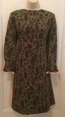 Años 60 70 Psych Folk Boho Cachemira Verde Imperio Groovy Carnaby Go Go Encaje S/M Foto 1 de 4