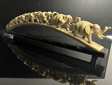 Vintage 8 Elephants In A Row On Bridge - Hand Carved Ivory Resin