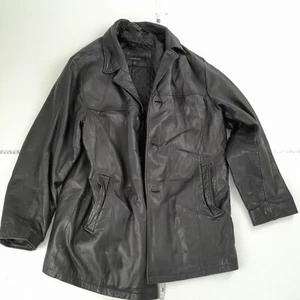CLAIBORNE Leather Jacket Large Black Mens Pockets - Picture 1 of 10