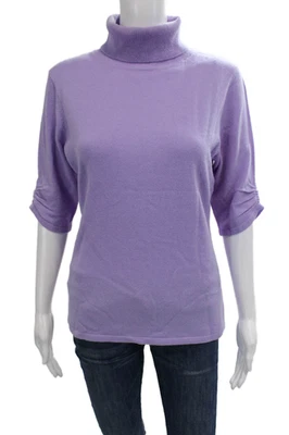 Elie Tahari 女式套衫高领 3/4 袖羊毛羊绒紫色 M 码 — 第 1/4 张图片