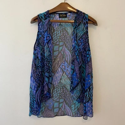 Bob Mackie Wearable Art Colorful Open Chiffon Vest Womens Large - Image 1 of 4