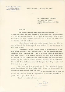 Marie-Claire Alain - French Organist - Autographed Letter * Bach Content - Picture 1 of 3