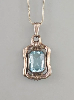 A-9425294 835 Argento Ciondolo Blu Topazio Vintage Con Collana L70cm - Immagine 1 di 3