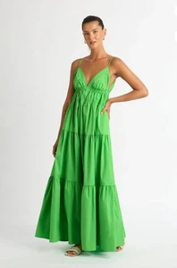 Sheike Cabrera Tiered Maxi Dress Size AU 10 US 6 Green Tie Back V Neck RRP$199 - Picture 1 of 8