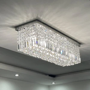 Modern Crystal Chandelier Lighting, Luxury Rectangle Raindrop Elegant Ceiling... - Picture 1 of 9