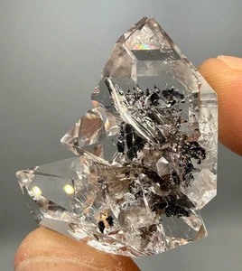 A-Grade Herkimer Diamond Gem Natural Cluster, Floater with Black Hydrocarbon - Picture 1 of 19