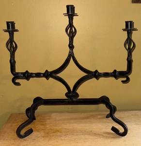 Vintage Goth Hand ForgedLARGE 3 TIER WROUGHT IRON CANDELABRAS 19”x19”x6” - Picture 1 of 10