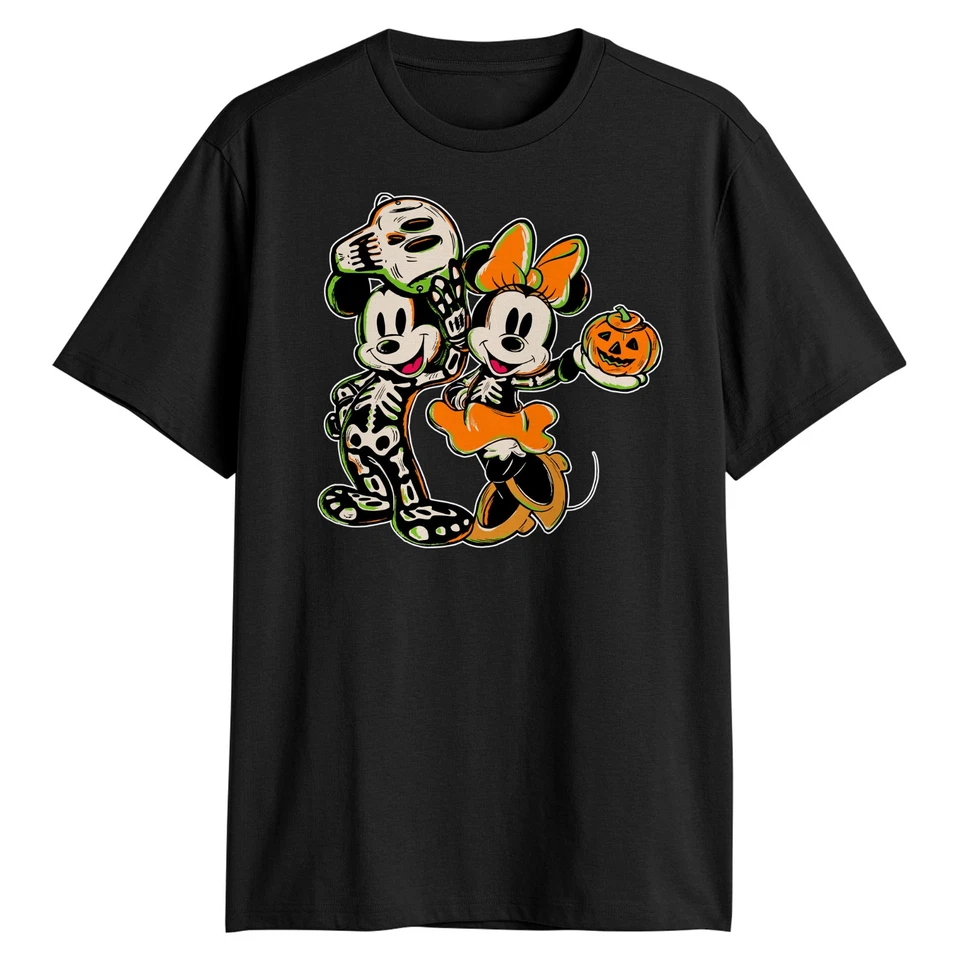 Disney Mickey and Minnie Mouse Skeleton Halloween Men's Black T-Shirt New - Image 1 of 1
