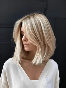 Balayage Ash Platinum Blonde Highlight Bob 100% Echthaar 13x4 Lace Front Perücken - Bild 1 von 4