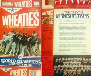 1987 Minnesota Twins World Champions series 39 Cereal box rrr110 - Picture 1 of 1