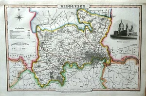MIDDLESEX & LONDON James Pigot Original Hand Coloured Antique County Map c1830 - Picture 1 of 3
