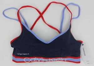 Bralette de algodón elástico inalámbrico ""retro"" Calvin Klein QF5201 ""Retro"" azul/rojo, XS nuevo con etiquetas - Imagen 1 de 6