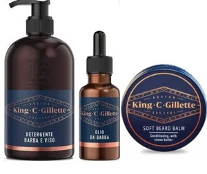 KING C GILLETTE Set Da Uomo Detergente Barba + Olio Da Barba + Balsamo + OMAGG - Foto 1 di 6