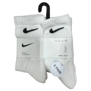Nike Little Boys 6-Pairs Crew Socks White Size 5-7 (Fits 10C-3Y) – Young Athlete - Picture 1 of 2