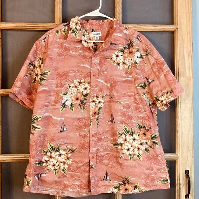 Camisa floral hawaiana Haggar SS para hombre, talla XXL, algodón, hibisco color coral Foto 1 de 4