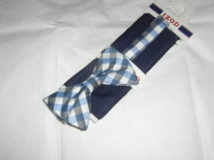 IZOD BOW TIE Pocket Square Set Blue Plaid Bowtie NWT - Picture 1 of 1