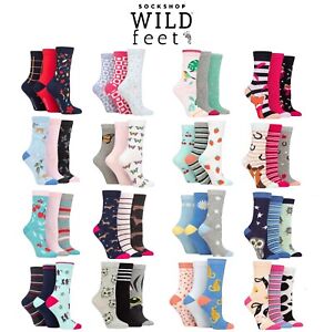 Ladies Patterned Socks - Cotton, Novelty, Animals, 3 Pair Pack-SOCKSHOP Wildfeet