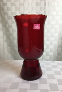 Mint Viking Honeycomb Ruby Red Glass Vase 8-1/2" Hand-Blow Art Glass - Picture 1 of 8