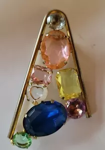Spilla spilla vintage astratta grande macedonia frutta multicolore strass oro mod - Foto 1 di 7