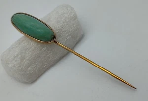 8 Karat grüner ovaler Stein Stecknadel massiv Gelbgold - Bild 1 von 10