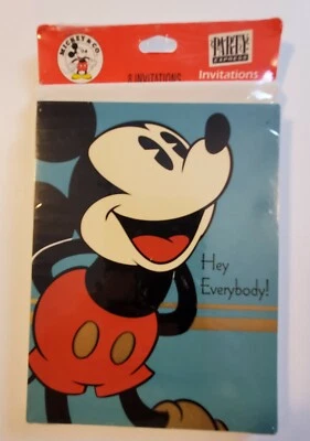 New 8 Vintage Hallmark Party Invitations Mickey Mouse Gold Foil Accent Old Stock - Image 1 of 3