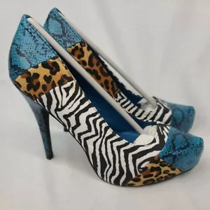 Qupid Shoes Womens 8 Stiletto High Heels Dress Animal Print Pointed Toe Snake - Picture 1 of 8