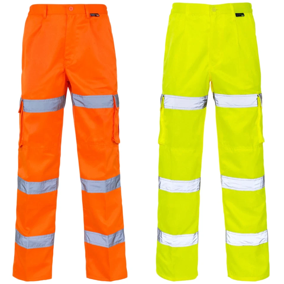 STYLO HI VIZ VIS 3 BAND COMBAT TROUSERS POLYCOTTON SAFETY WORKWEAR CARGO PANTS BOTTOMS
