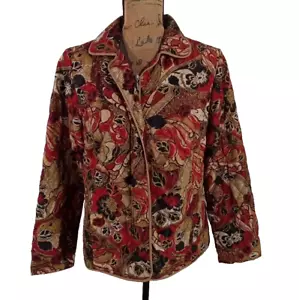 Requirements Jacket Size M Quilt Red Tan Black Paisley Floral Zip Lined - Picture 1 of 4