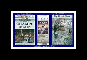 NEW ENGLAND PATRIOTS WIN SUPER BOWL 49 MATTED SINGLEPIC OF NEWSPAPER FRONT PAGES - Picture 1 of 1