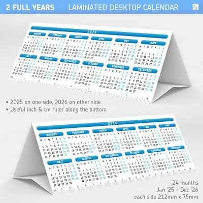 PLANNER HEAD 2025 & 2026 ✔2 Year Desktop Calendar Planner StandUp Tent Card LAMINATED ✔BLUE