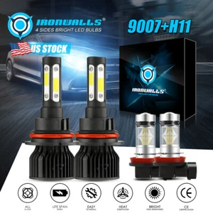 4-sides 9007 H11 LED Headlights Hi-Lo & Fog Lights For 2005-2019 Nissan Frontier - Picture 1 of 12