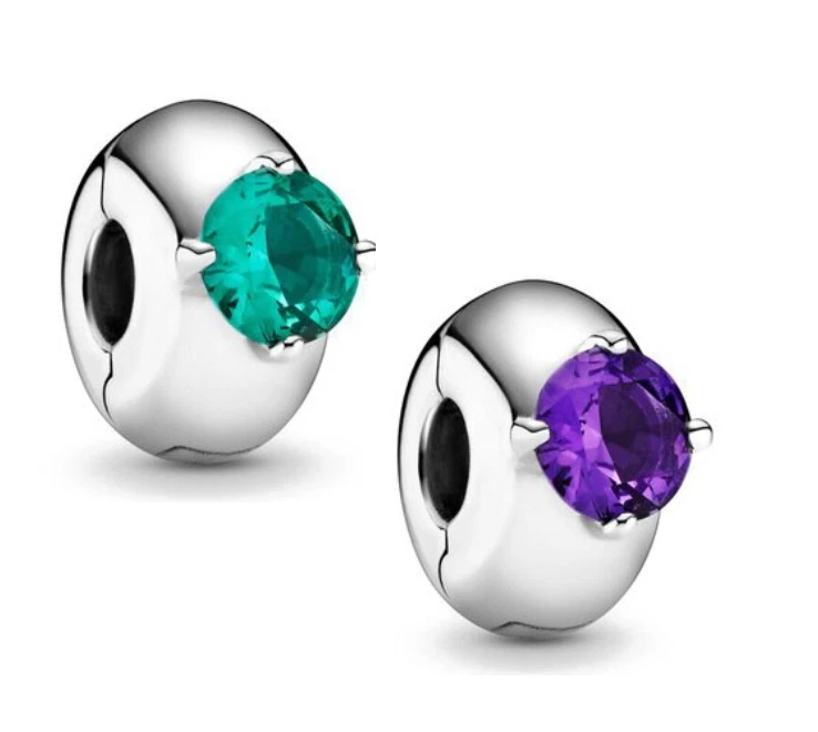 Charm Bead Stopper Clip Zirkon lila grün Liebe 925 Sterling Silber - Bild 1 von 1