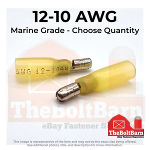 Yellow Heat Shrink Marine Grade Male Bullet Crimp Connectors Terminals AWG 12-10 - Picture 1 of 7