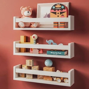 Set of 3 Classic White 16.4"Floating Shelves for Wall, Kids Bookshelf x4.7x4 in - Picture 1 of 15