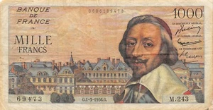 France 1000 Francs 1.3.1956 Series M. 243 Circulated Banknote GKF - Picture 1 of 2