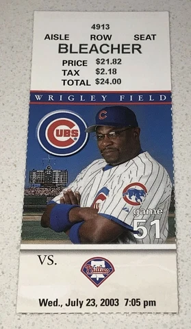 7/23/03 Phillies Cubs Bleacher Ticket Stub Jim Thome 1000th RBI + HR Waveland Av Cover