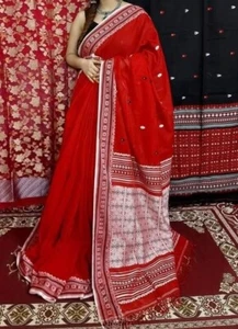 Assam handgewebtes Khadi Baumwolle Saree rein mercerisiertes Baumwoll-Saree, Bluse Stück - Bild 1 von 9
