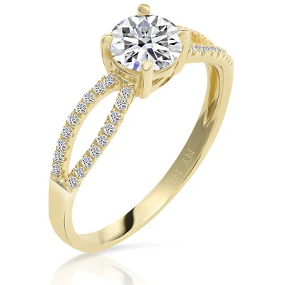 14K Real Solid Yellow Gold Cubic Zirconia Dainty Classic Engagement Wedding Ring - Image 1 of 4
