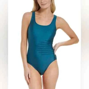 Traje de baño de una pieza plisado con espalda redonda Calvin Klein para mujer TALLA 16 NUEVO - Imagen 1 de 4