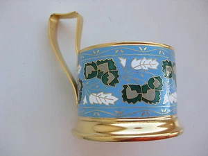Soportes de vidrio de té de colección URSS cloisonne esmalte nueces excelentes - Imagen 1 de 9
