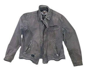 HARLEY DAVIDSON Faded Gray DENIM JACKET M Thrashed DISTRESSED Black Eagle MEDIUM - Picture 1 of 23