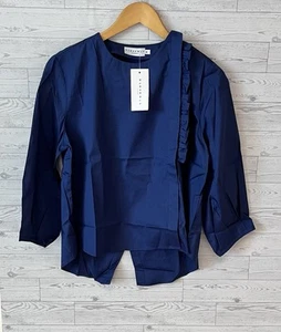 Harshman Women's Medium Leslie Blouse Cotton Shirt Midnight Blue - Picture 1 of 8