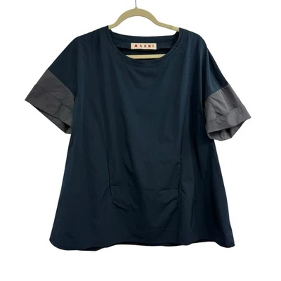 Туника Marni блузка темно-синий Италии размер 40 контраст рукава кенгуру карман - Изображение 1 из 4