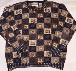 Vintage Opa Strickpullover Herren mittelgrau geometrisch Indie klassisch Grunge USA - Bild 1 von 12