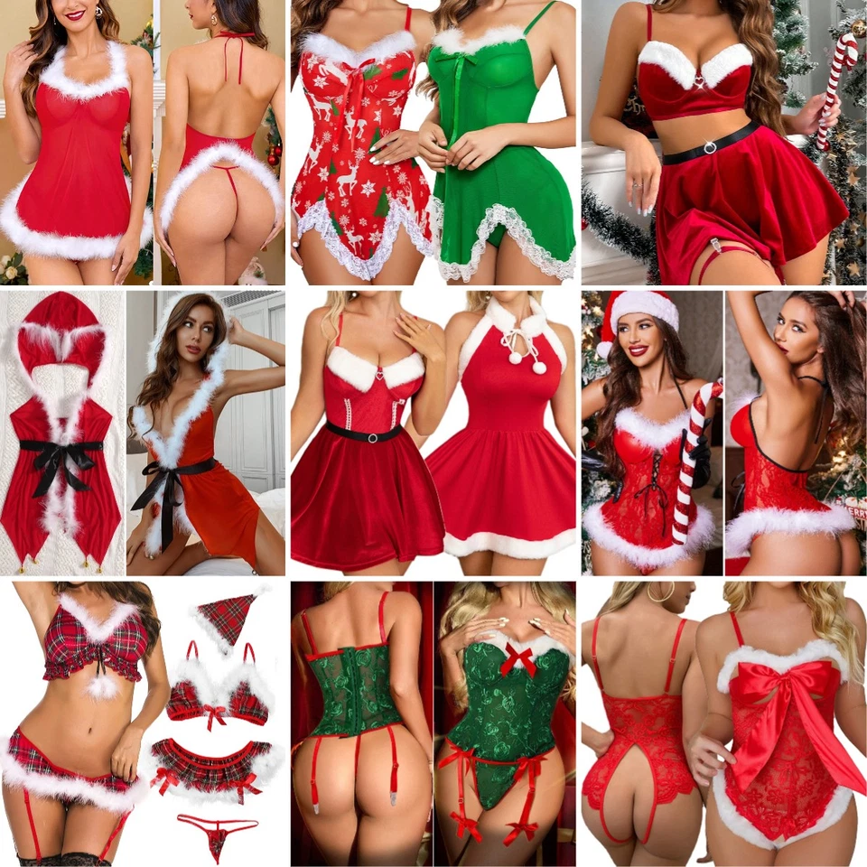 Conjunto de ropa interior de disfraz de encaje Babydoll de Santa Babydoll de Navidad para mujeres sexy Foto 1 de 1