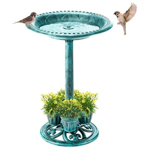 Bird Bath for Outside with 4 Removable Flower Planters 28in Polyresin Lightwe... - Picture 1 of 7